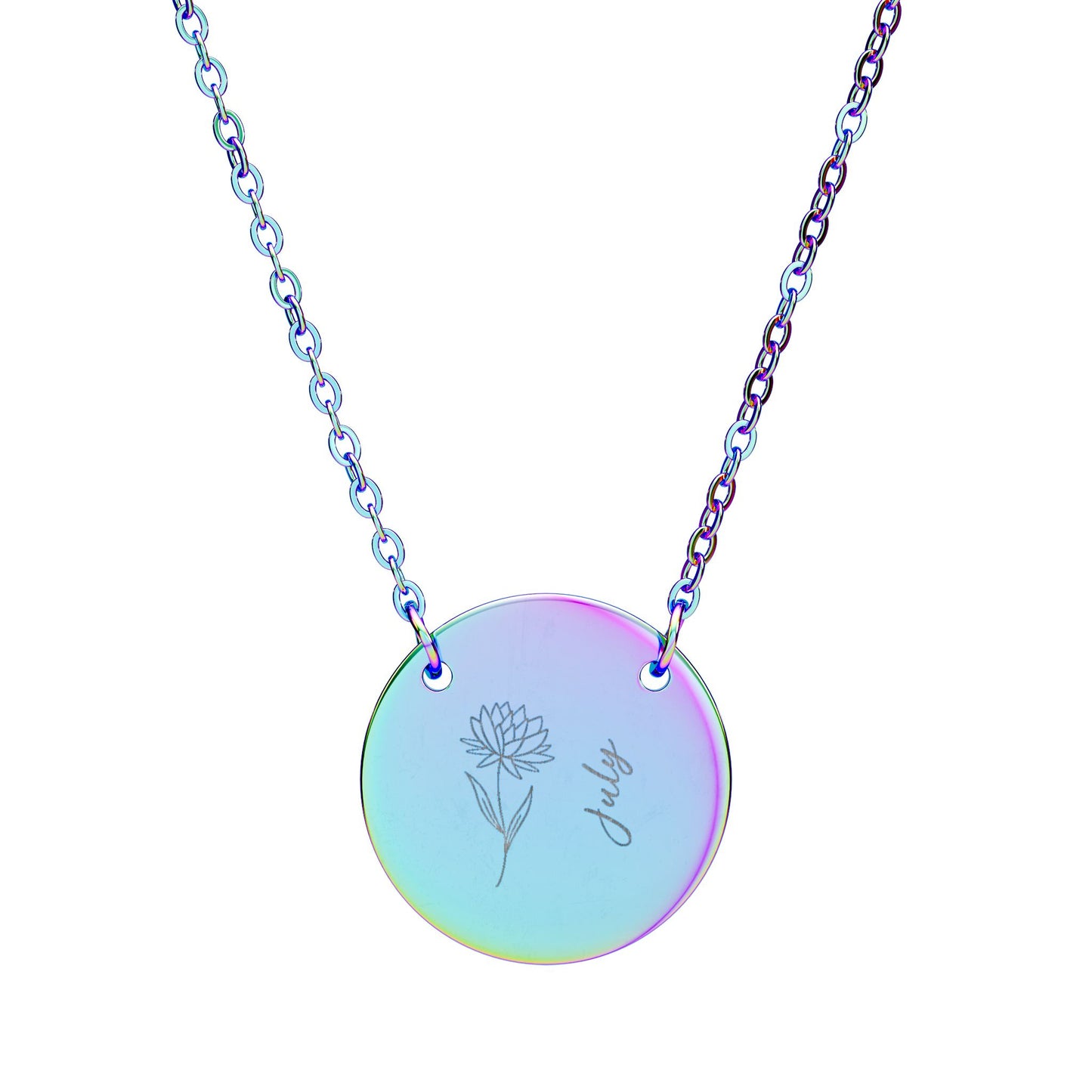 July Birth Flower - Engraved Necklace