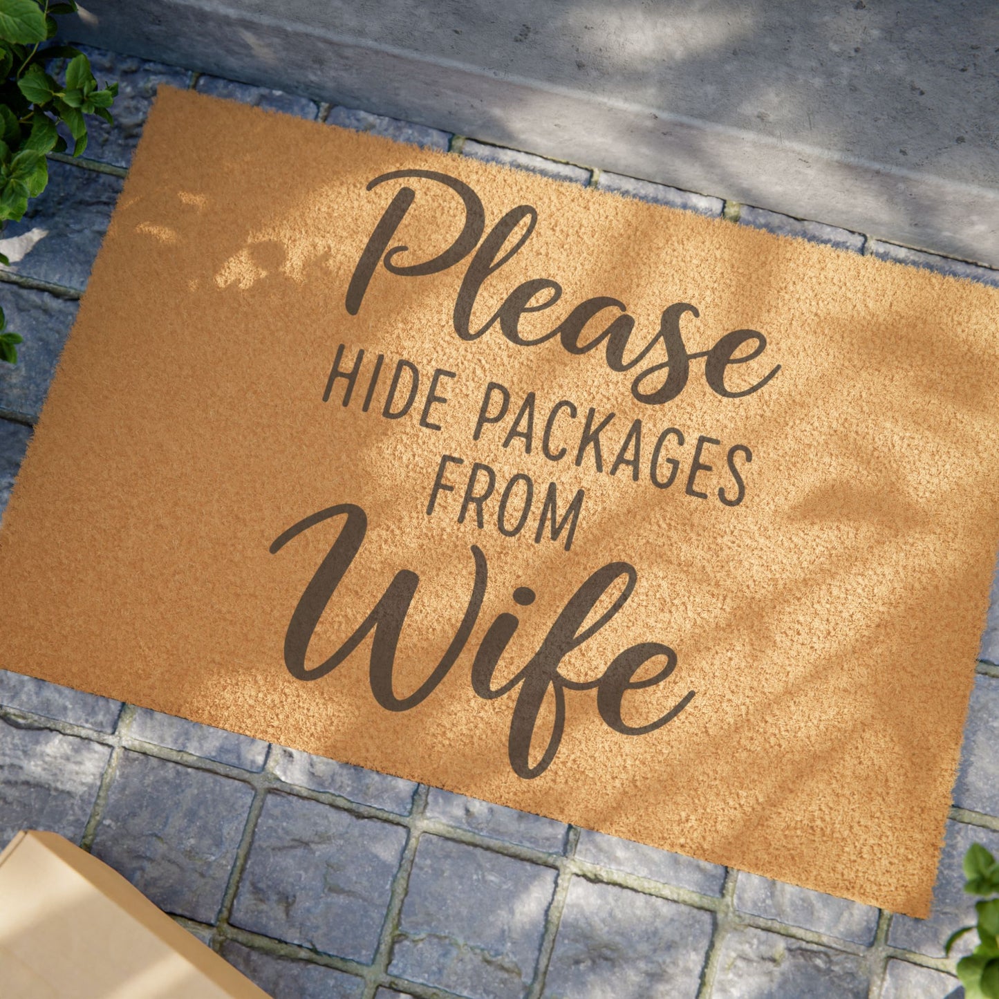 'Please Hide Packages From Wife' - Doormat