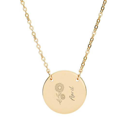 April Birth Flower - Engraved Necklace
