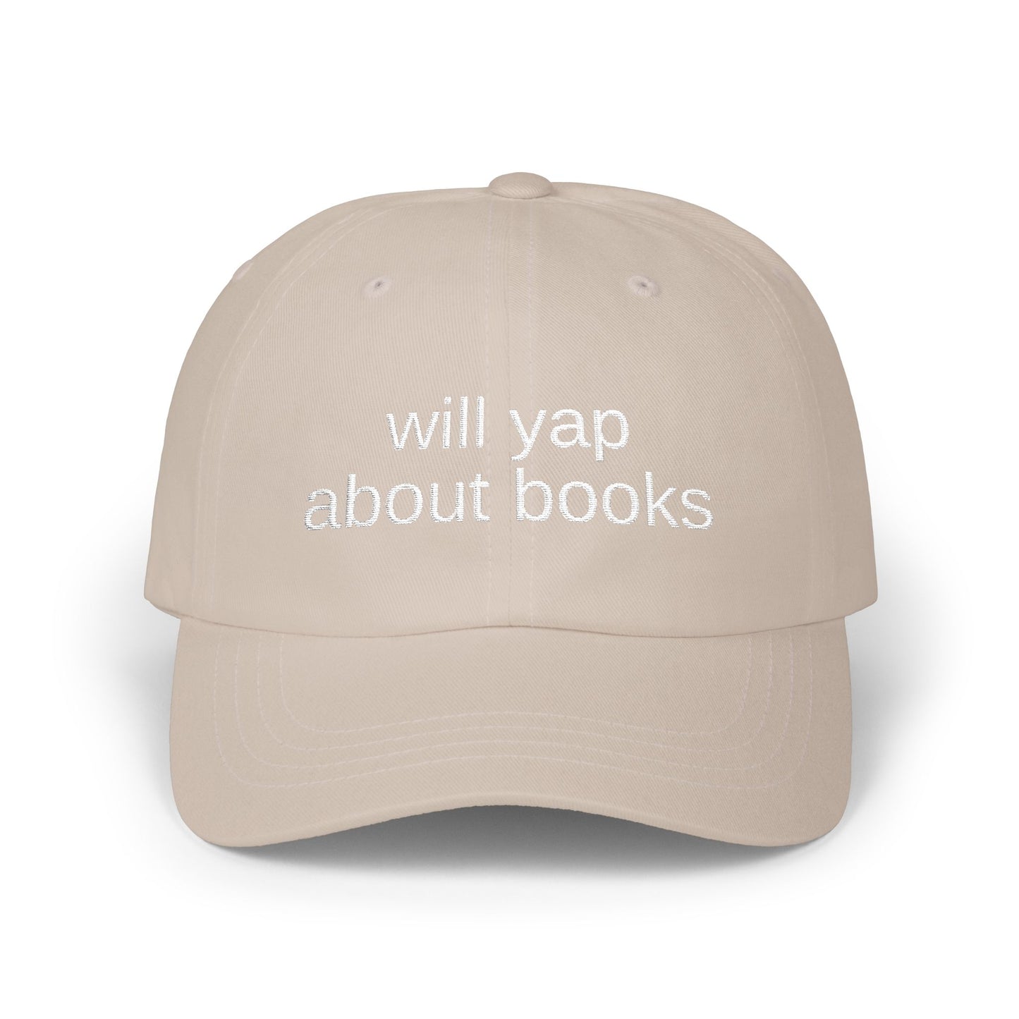 Dad Cap — "Will Yap About Books" Embroidered Book Lover Hat