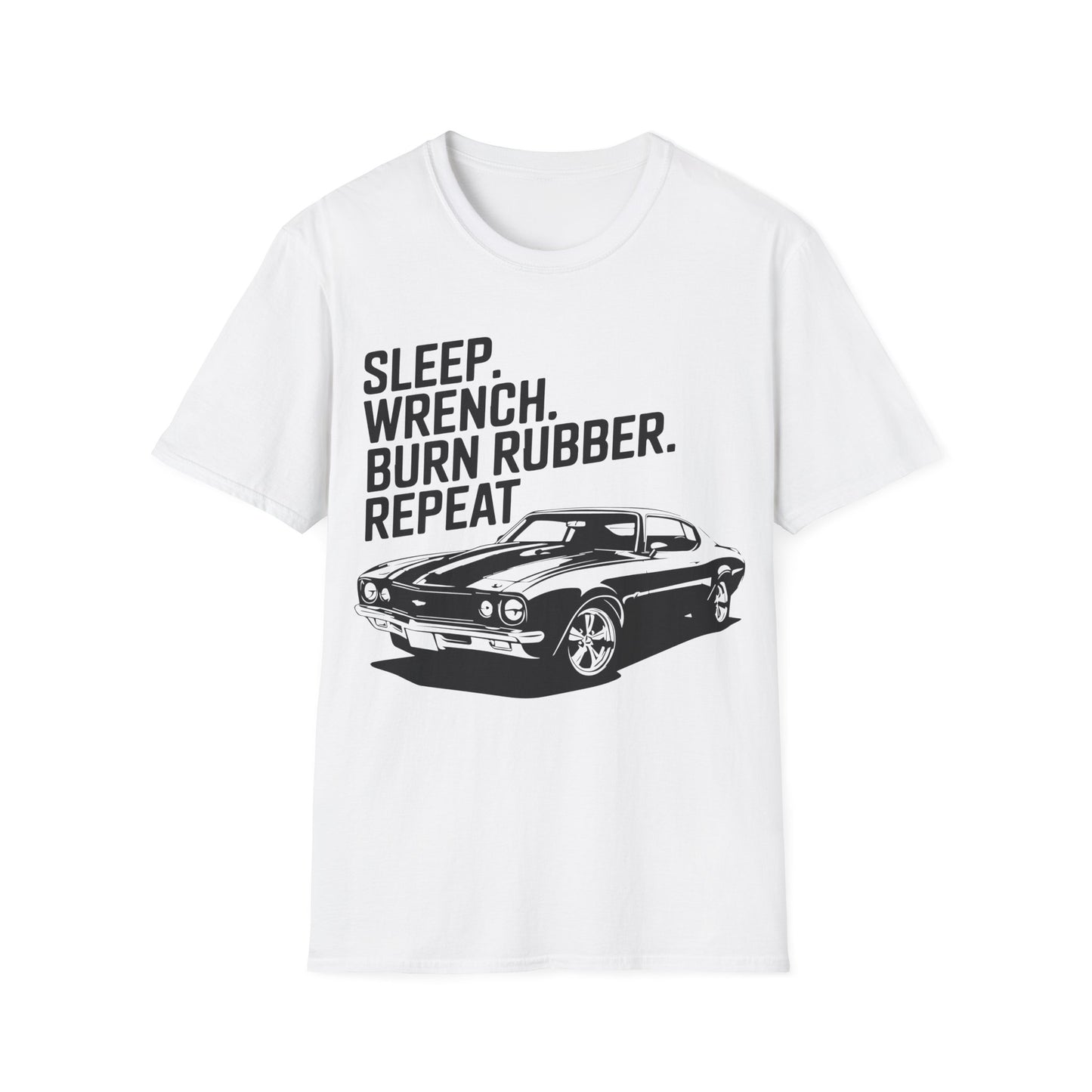 'Sleep. Wrench. Burn Rubber. Repeat.' - Muscle Car T-shirt