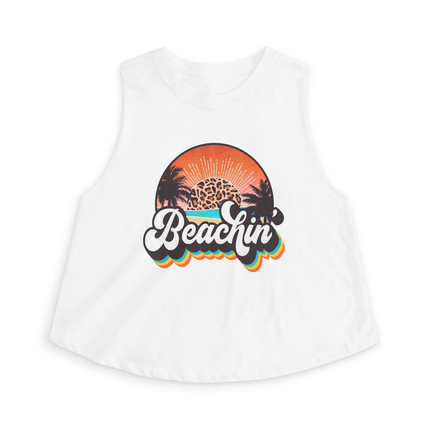 Beachin' Crop Top — Retro Sunset Palm Tank for Summer