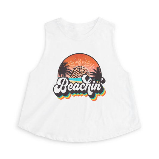 Beachin' Crop Top — Retro Sunset Palm Tank for Summer