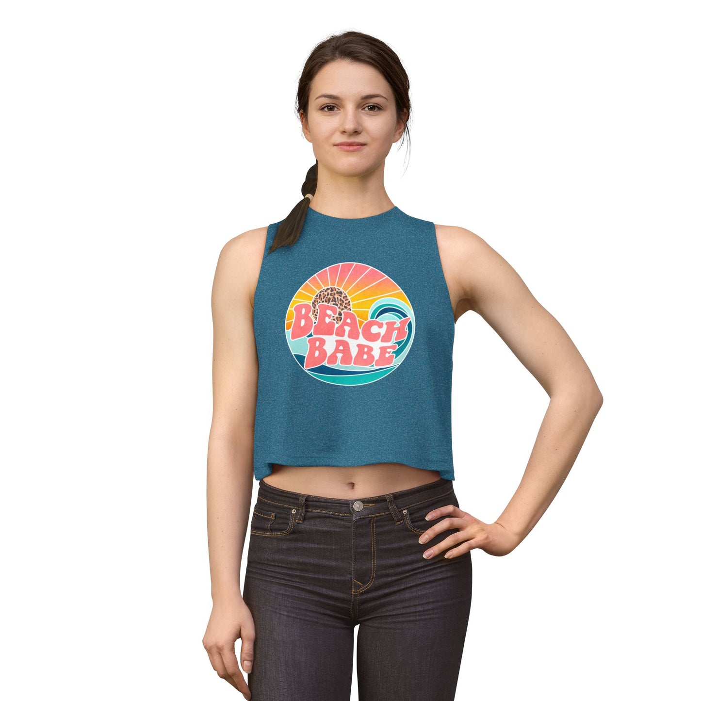 Beach Babe Crop Top — Retro Sunset Graphic Tank for Summer