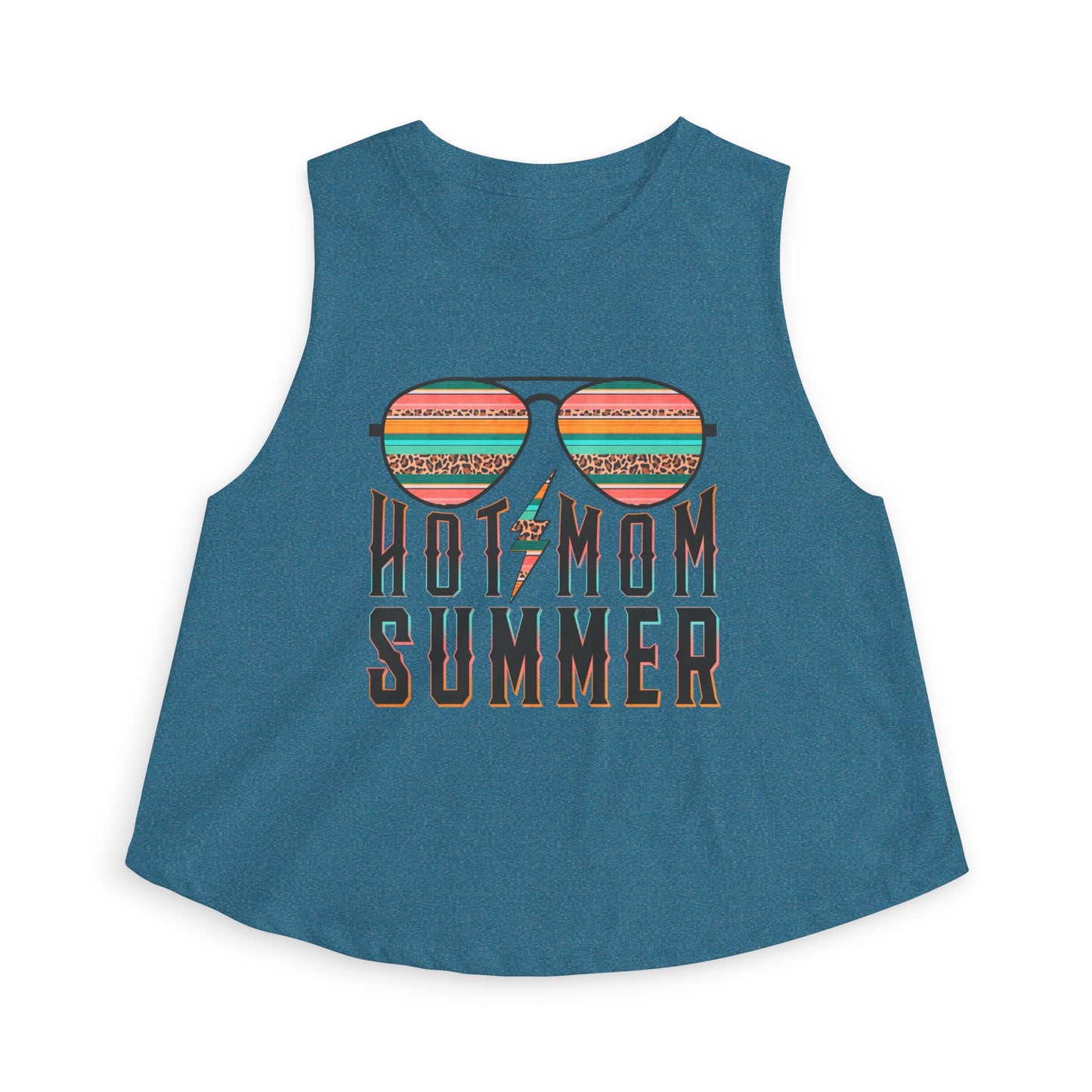 Hot Mom Summer Crop Top — Retro Sunglasses Graphic Tank for Moms, Beach & Vacation Tee