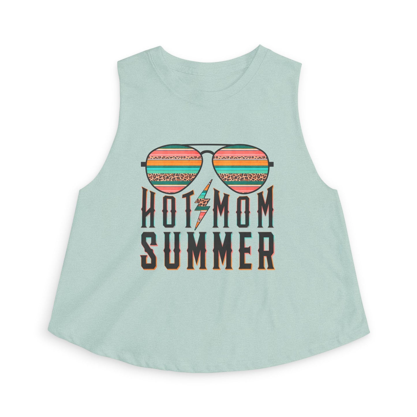 Hot Mom Summer Crop Top — Retro Sunglasses Graphic Tank for Moms, Beach & Vacation Tee