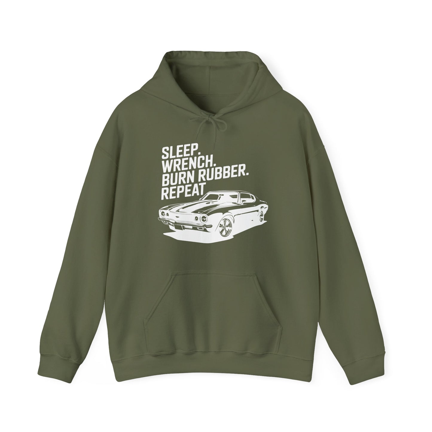 'Sleep. Wrench. Burn Rubber. Repeat.' - Muscle Car Hoodie