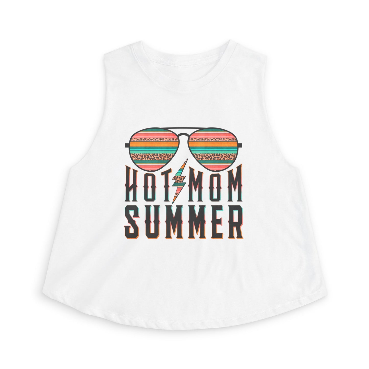 Hot Mom Summer Crop Top — Retro Sunglasses Graphic Tank for Moms, Beach & Vacation Tee