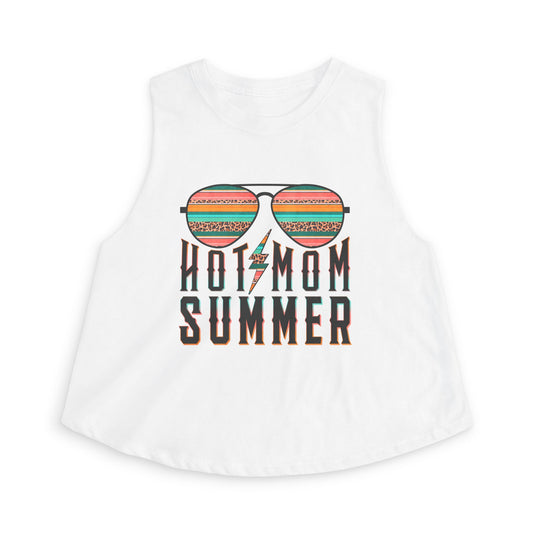 Hot Mom Summer Crop Top — Retro Sunglasses Graphic Tank for Moms, Beach & Vacation Tee