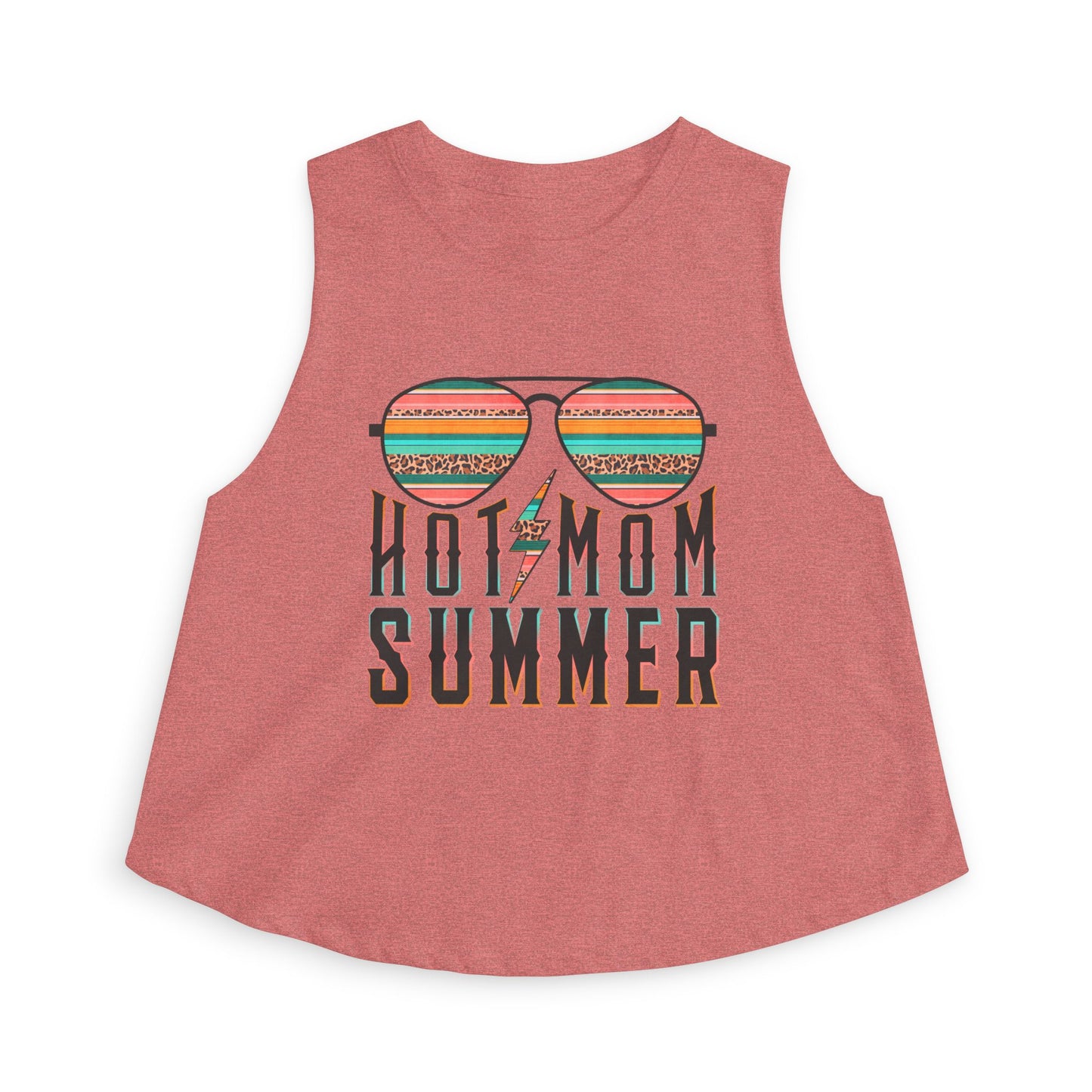 Hot Mom Summer Crop Top — Retro Sunglasses Graphic Tank for Moms, Beach & Vacation Tee