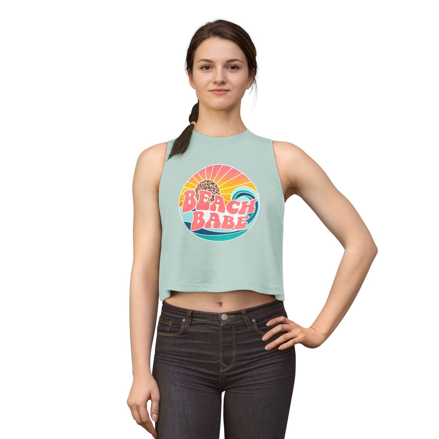 Beach Babe Crop Top — Retro Sunset Graphic Tank for Summer