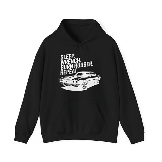 'Sleep. Wrench. Burn Rubber. Repeat.' - Muscle Car Hoodie