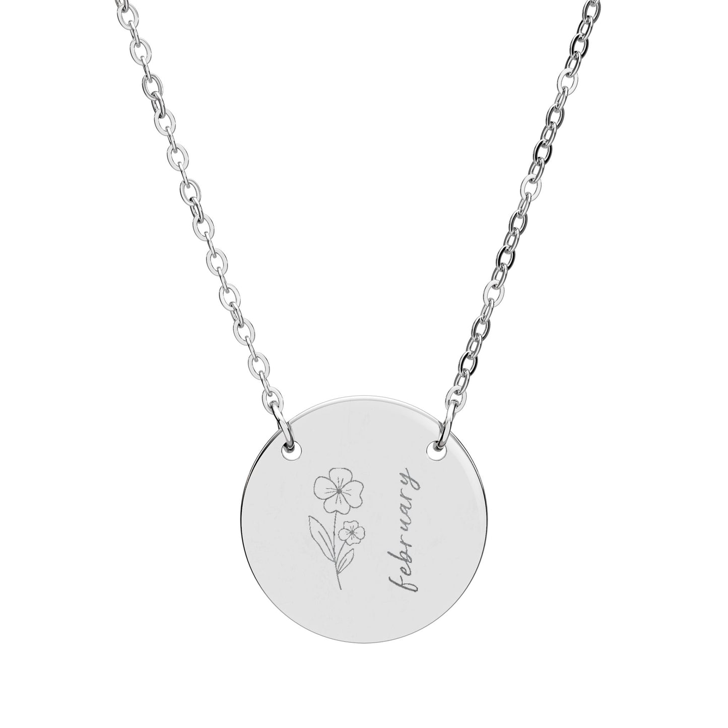 February Birth Flower - Engraved Necklace