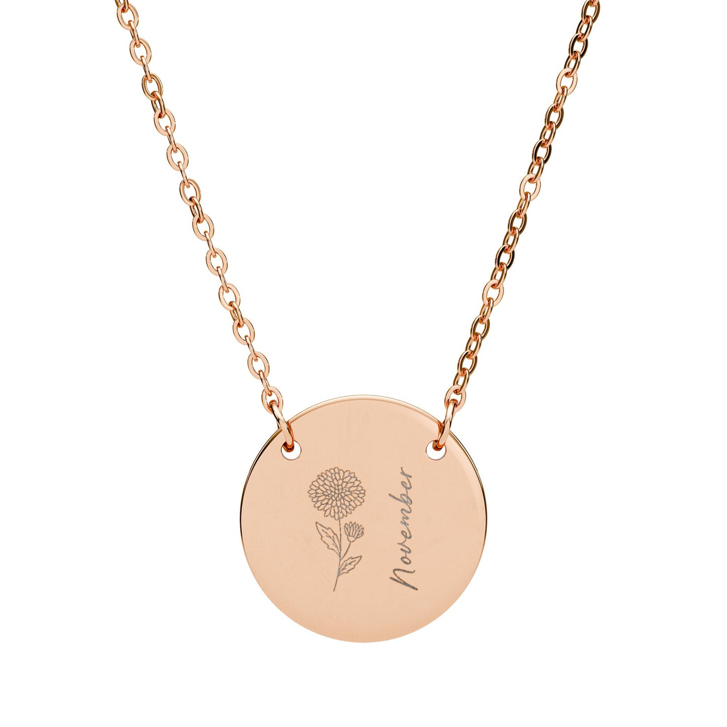 November Birth Flower - Engraved Necklace