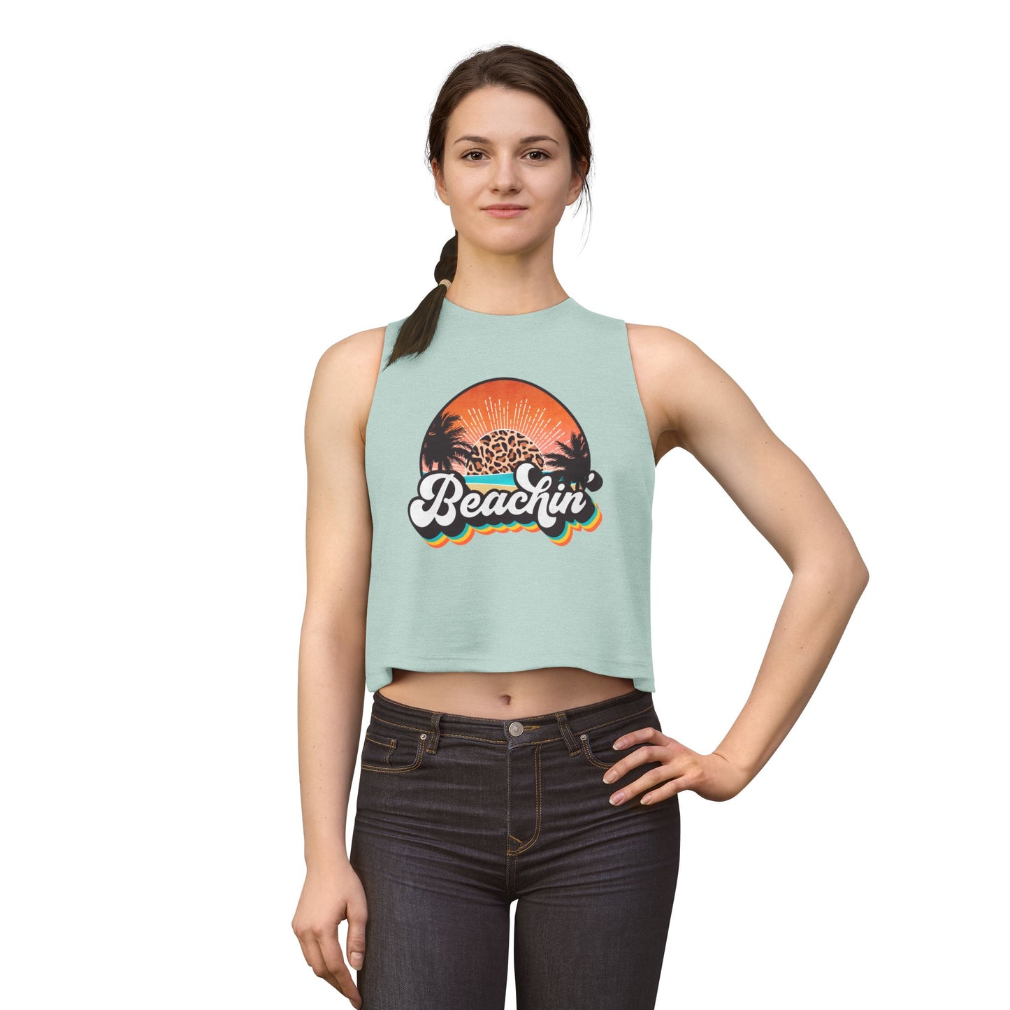 Beachin' Crop Top — Retro Sunset Palm Tank for Summer