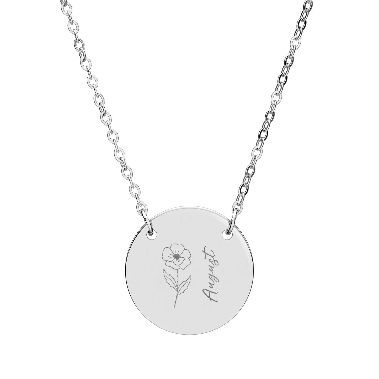 August Birth Flower - Engraved Necklace