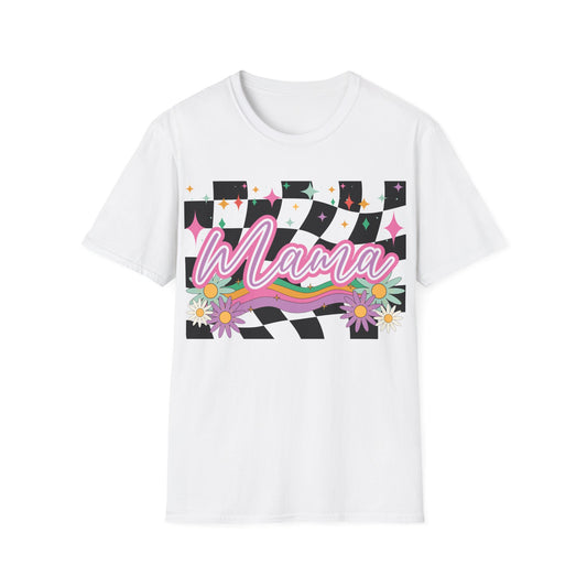 Mama Retro Floral Checkerboard T-Shirt