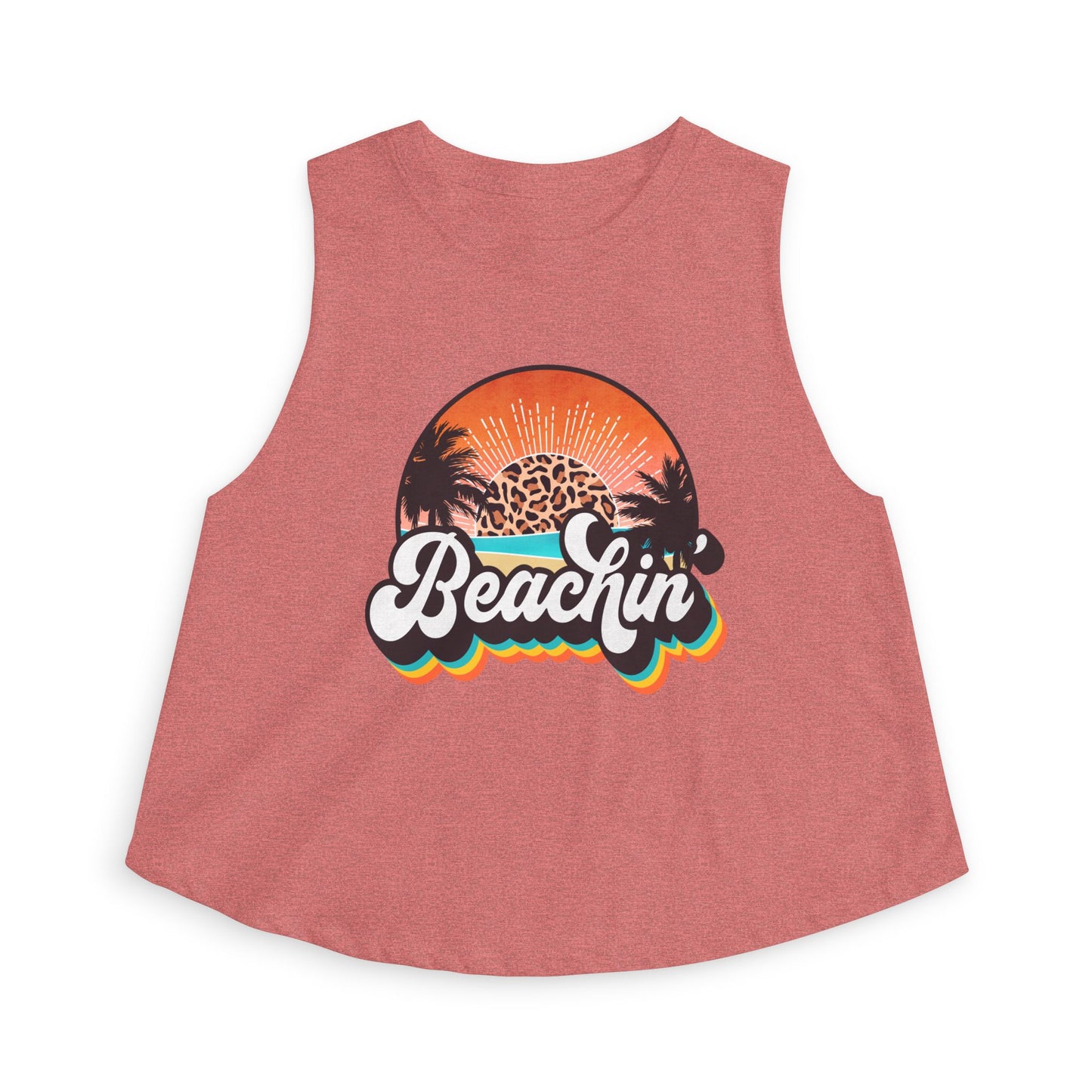 Beachin' Crop Top — Retro Sunset Palm Tank for Summer
