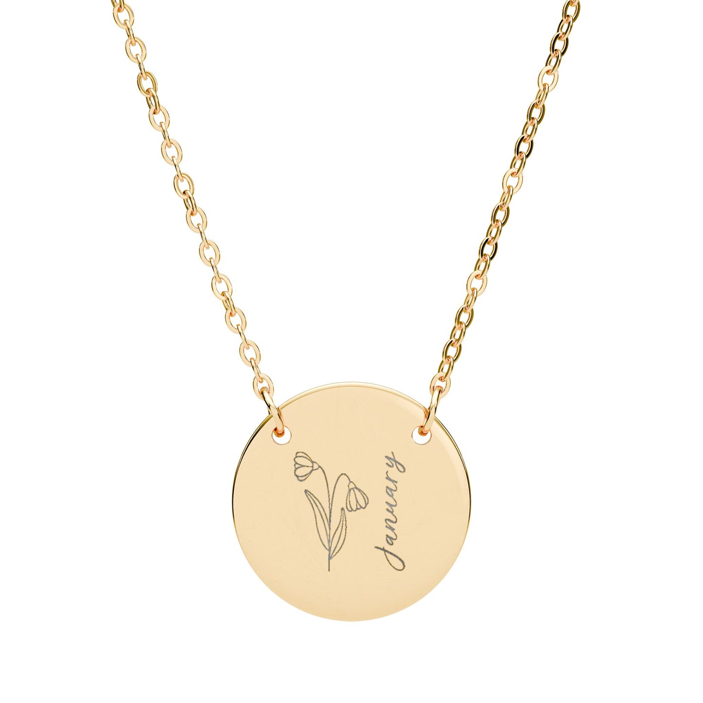 January Birth Flower - Engraved Necklace