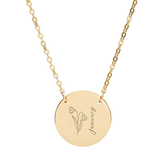 January Birth Flower - Engraved Necklace