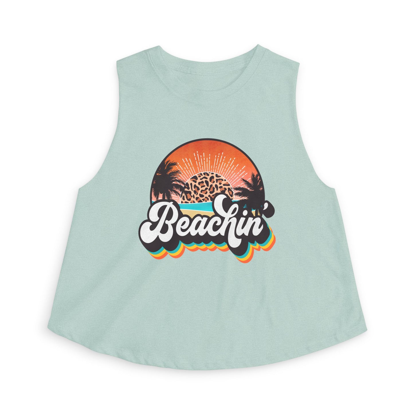 Beachin' Crop Top — Retro Sunset Palm Tank for Summer