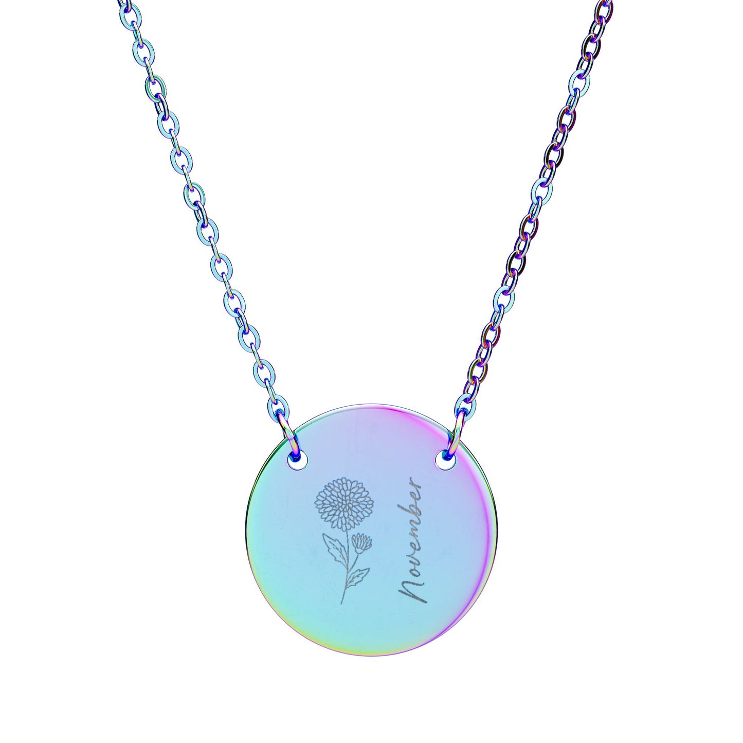 November Birth Flower - Engraved Necklace