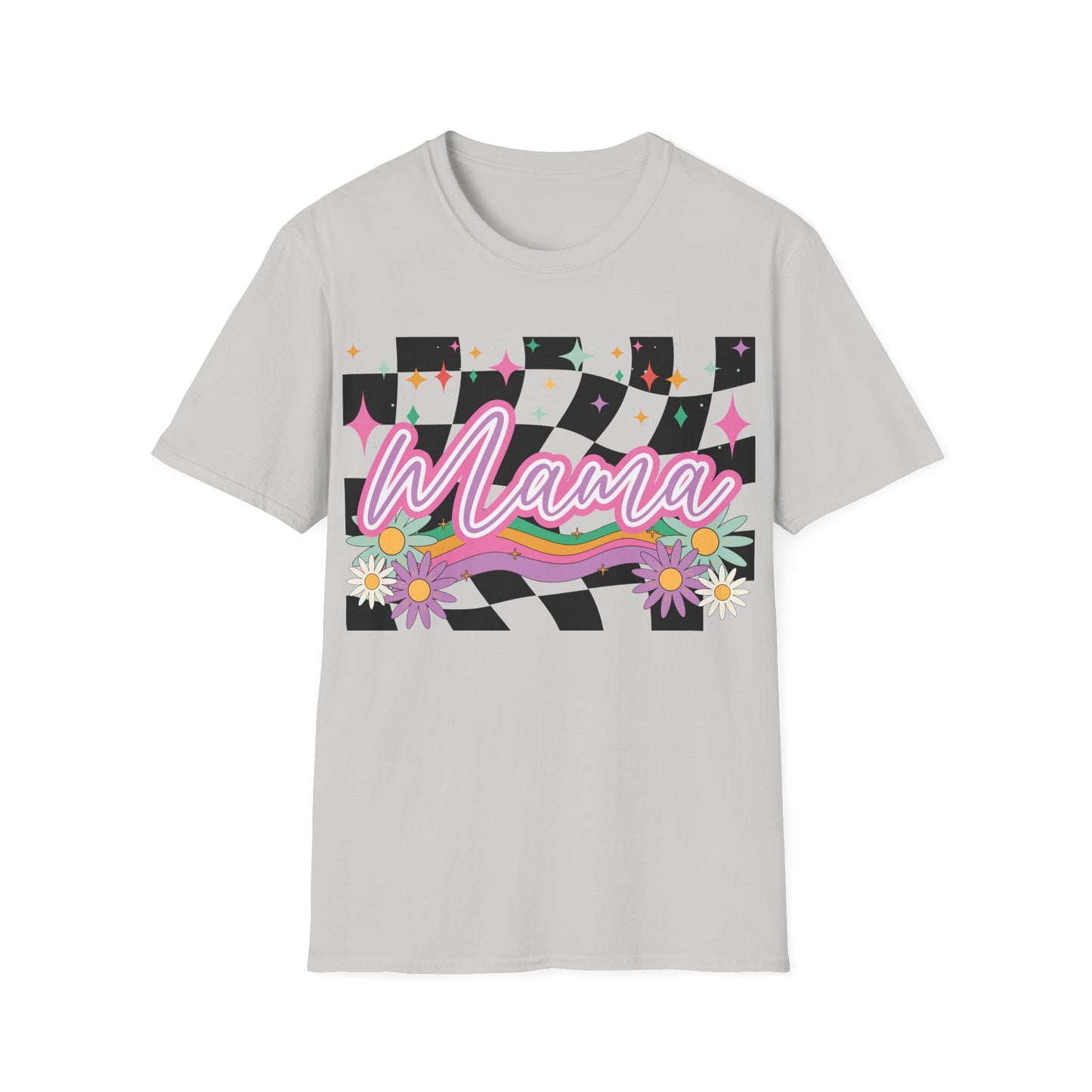 Mama Retro Floral Checkerboard T-Shirt