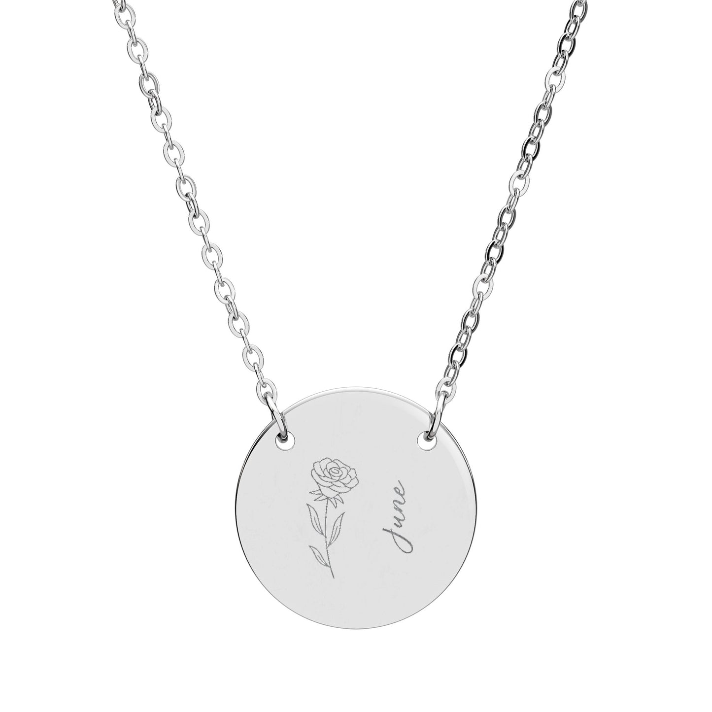 June Birth Flower - Engraved Necklace