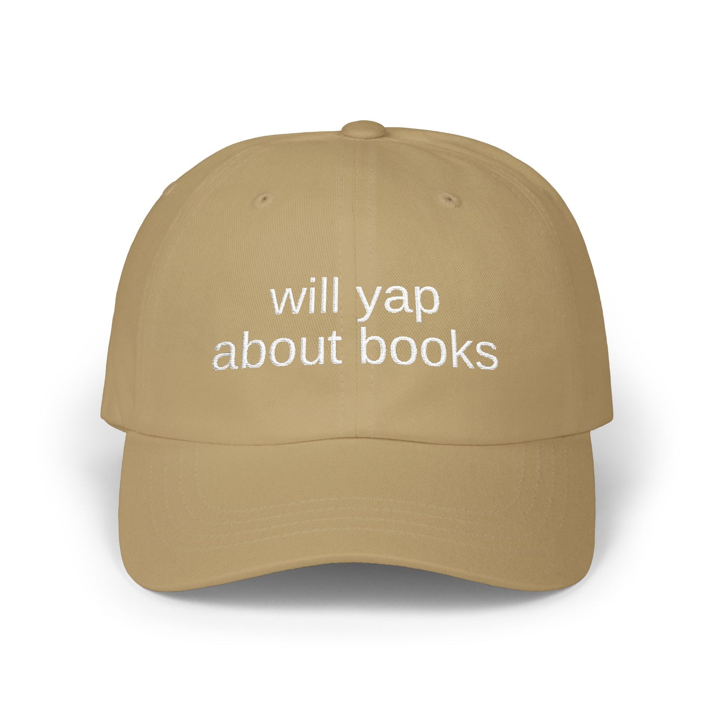 Dad Cap — "Will Yap About Books" Embroidered Book Lover Hat