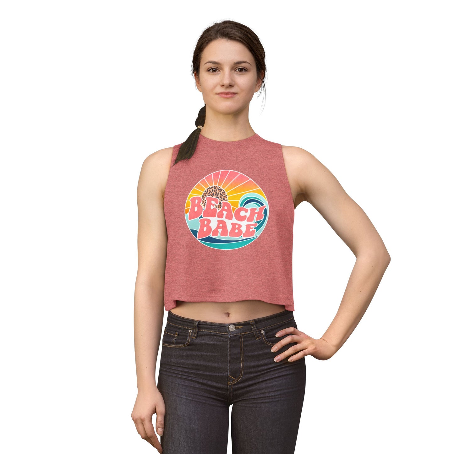 Beach Babe Crop Top — Retro Sunset Graphic Tank for Summer