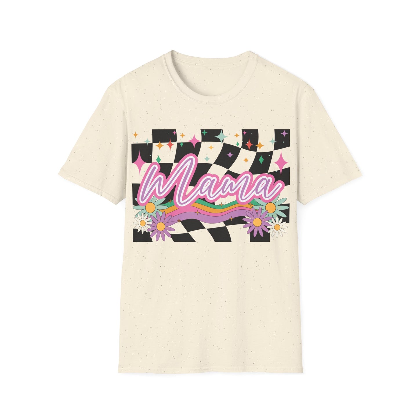 Mama Retro Floral Checkerboard T-Shirt