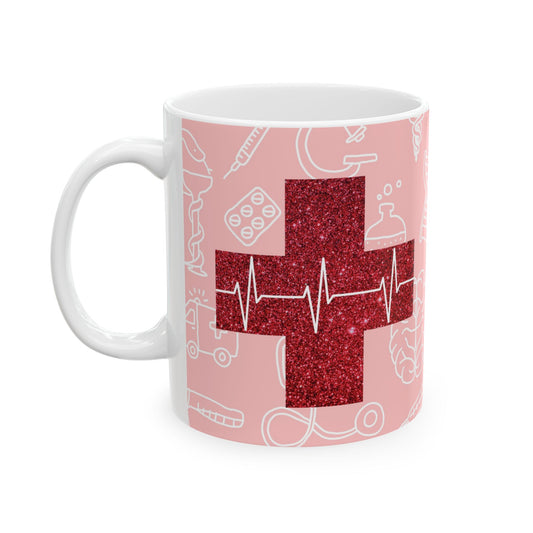 'Red Heartbeat Cross' - Ceramic Mug