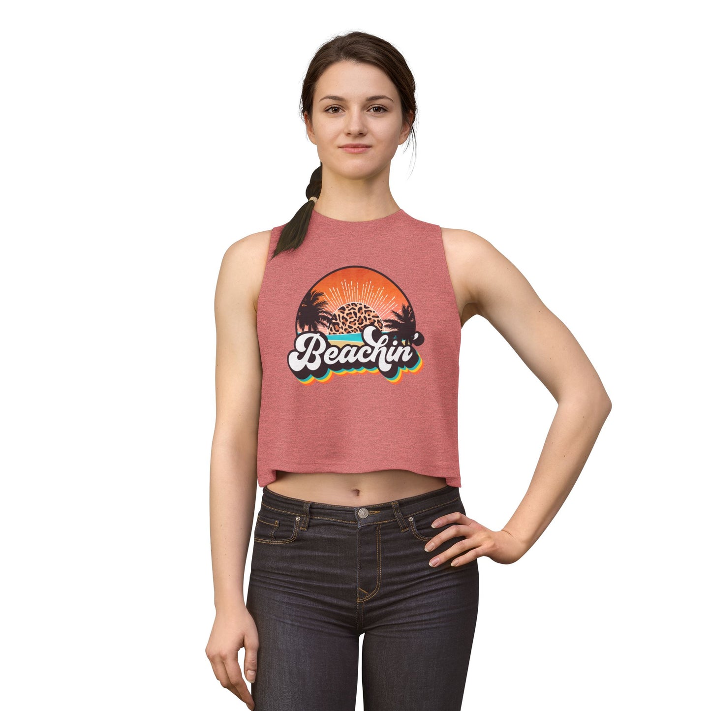 Beachin' Crop Top — Retro Sunset Palm Tank for Summer