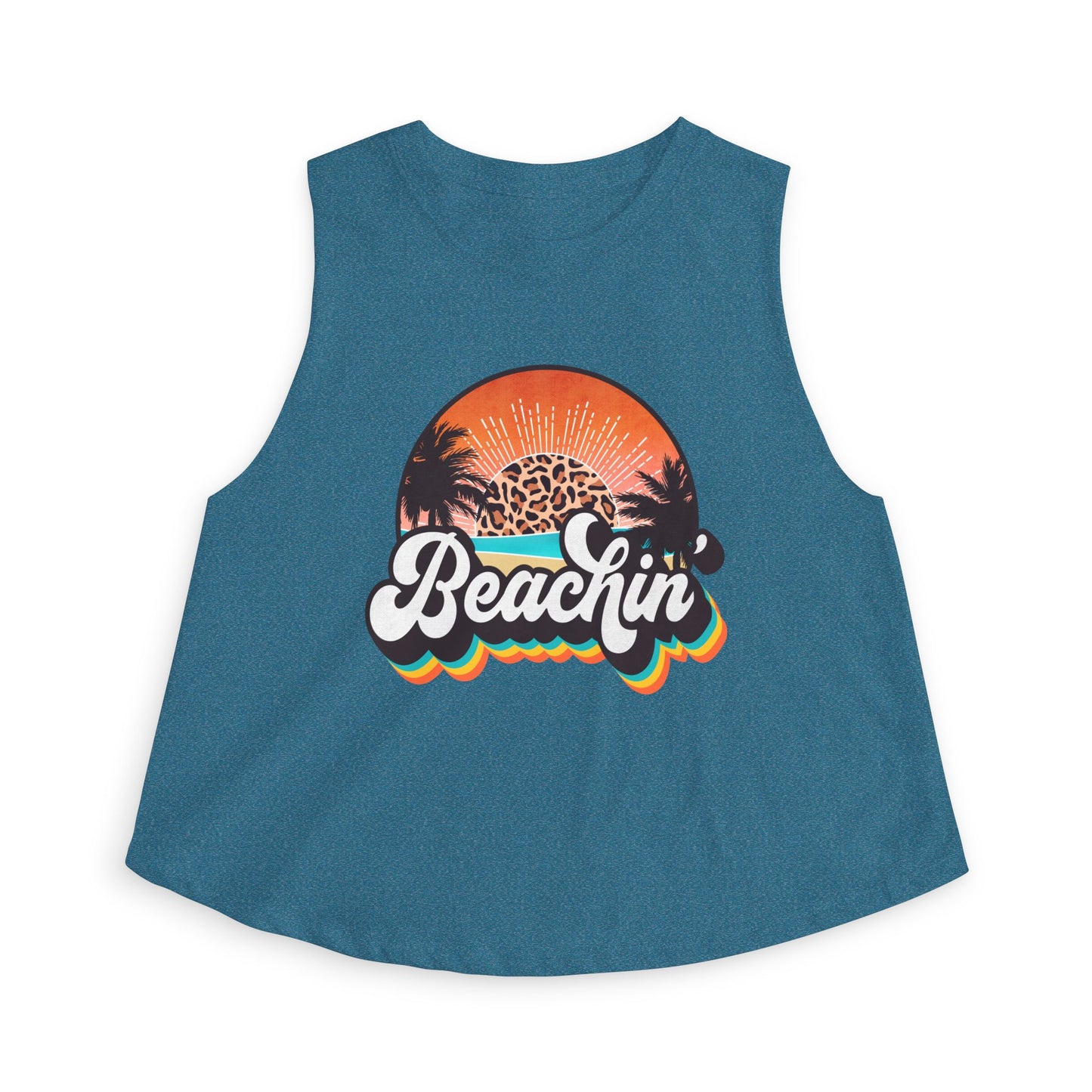 Beachin' Crop Top — Retro Sunset Palm Tank for Summer
