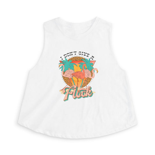 Crop Top — "I Don’t Give a Flock" Retro Flamingo Beach Graphic
