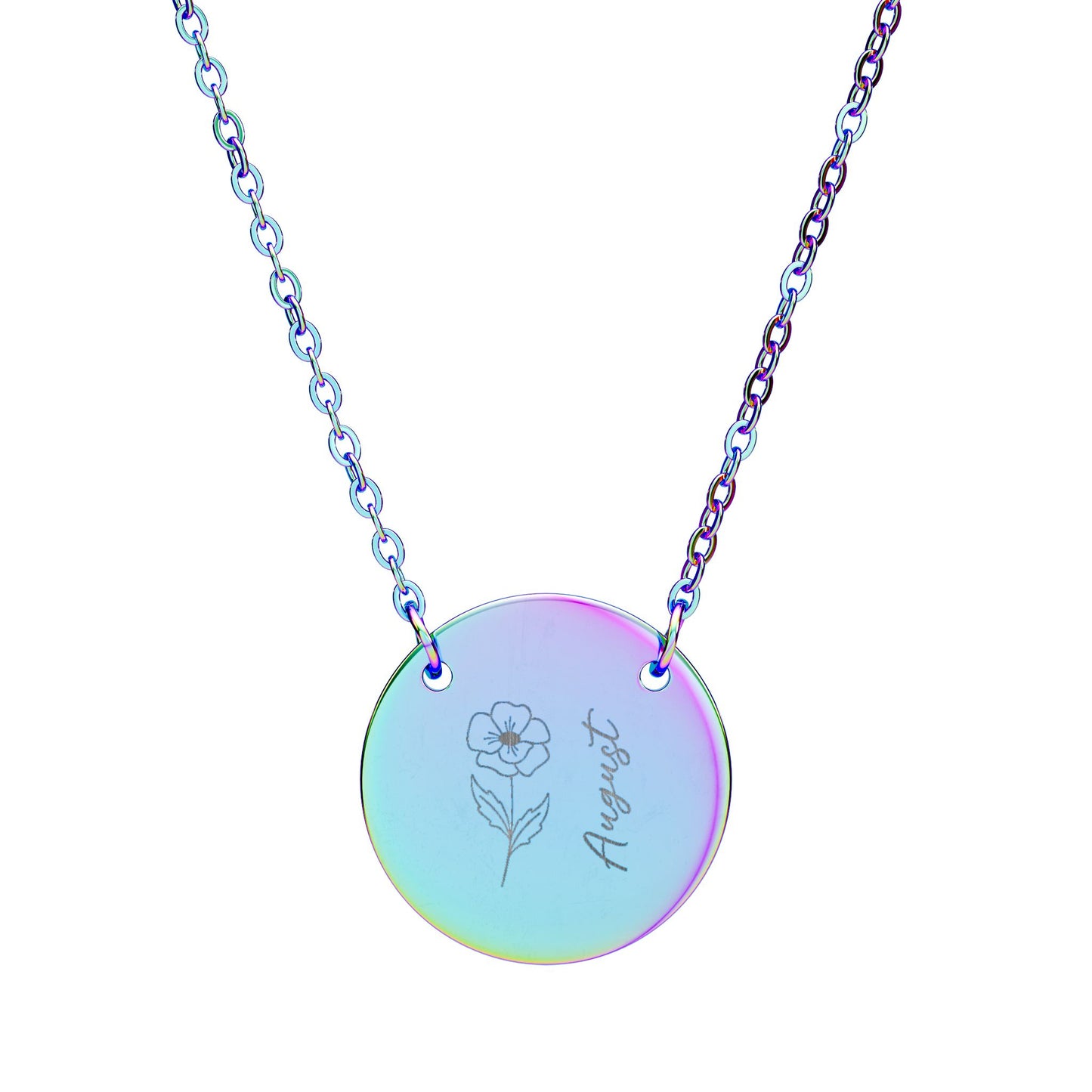 August Birth Flower - Engraved Necklace