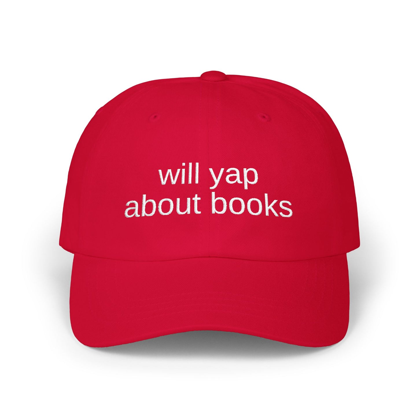 Dad Cap — "Will Yap About Books" Embroidered Book Lover Hat