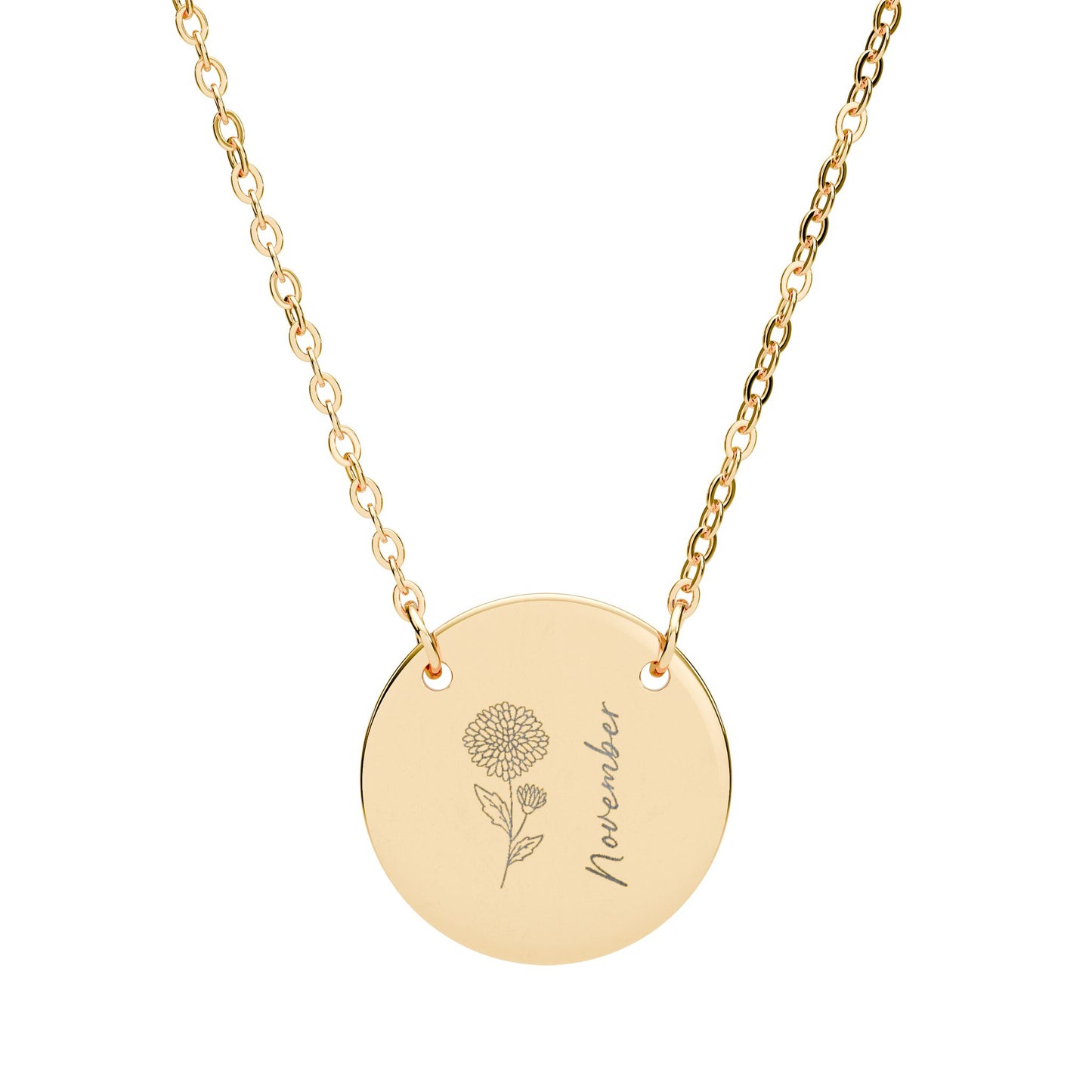 November Birth Flower - Engraved Necklace