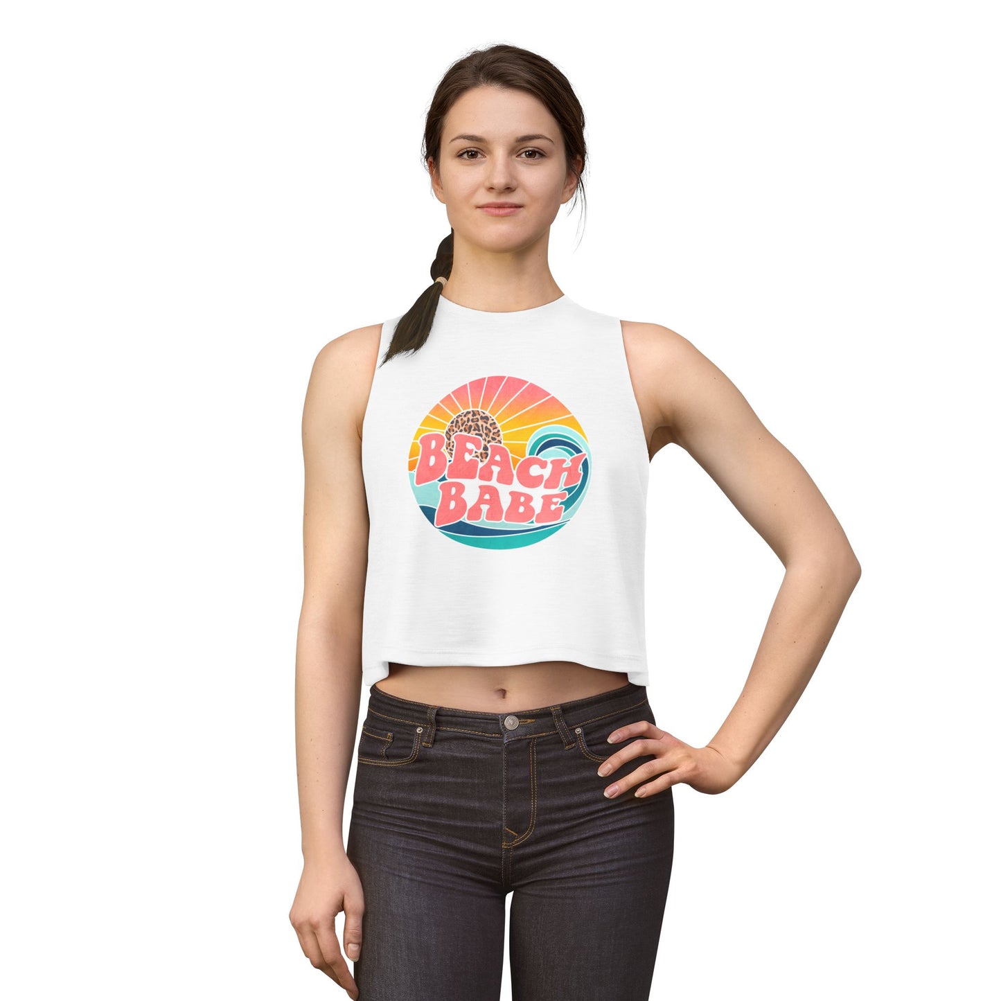 Beach Babe Crop Top — Retro Sunset Graphic Tank for Summer